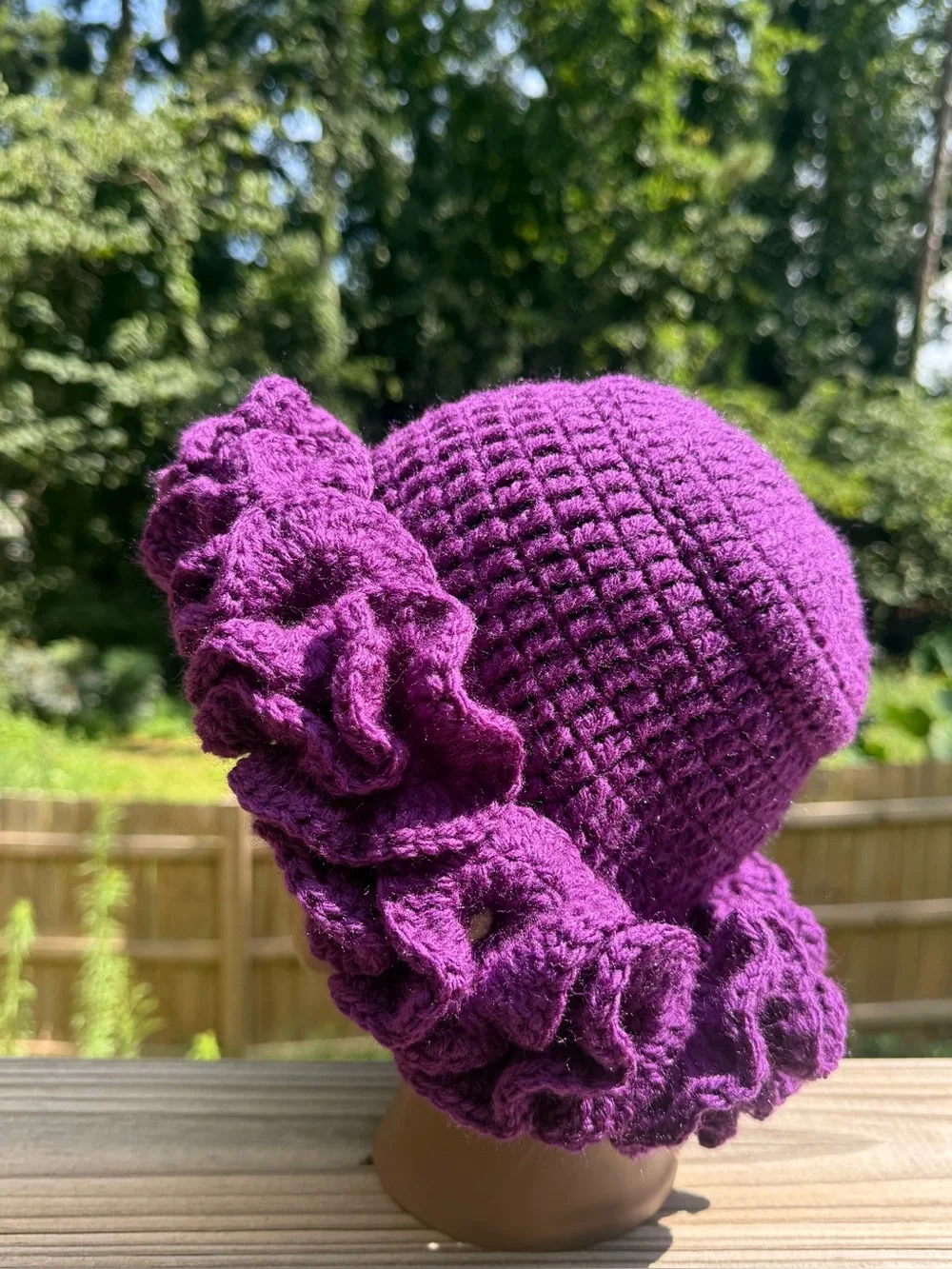 Grape Purple Handmade Crochet Ruffle Hat